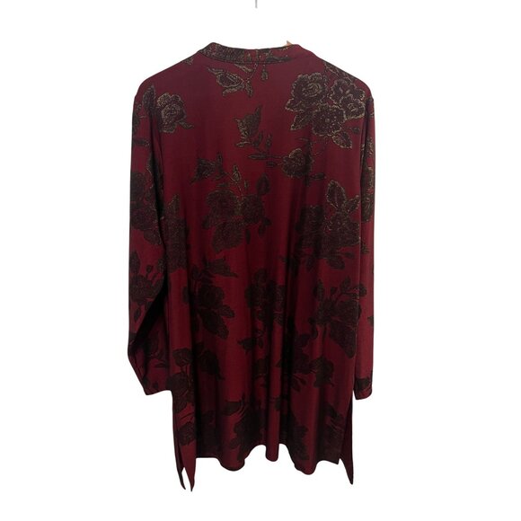 Susan Graver Burgundy & Black Floral Button-Front Long Cardigan Blouse Womens XL - Picture 5 of 5